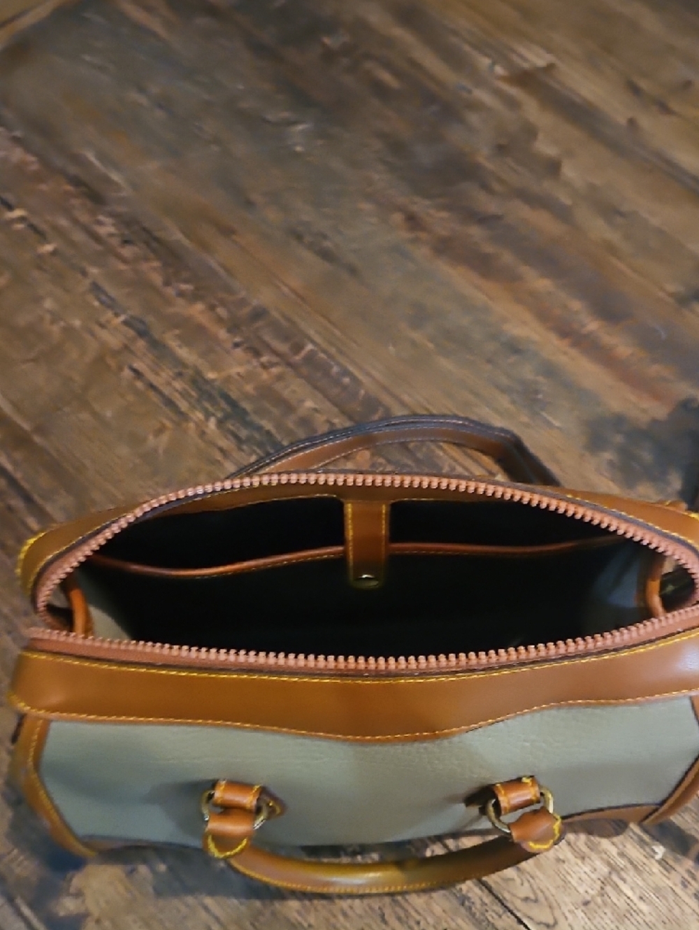 Dooney & Bourke Tan and Cream Pebbled Leather Satchel - Picture 8 of 16